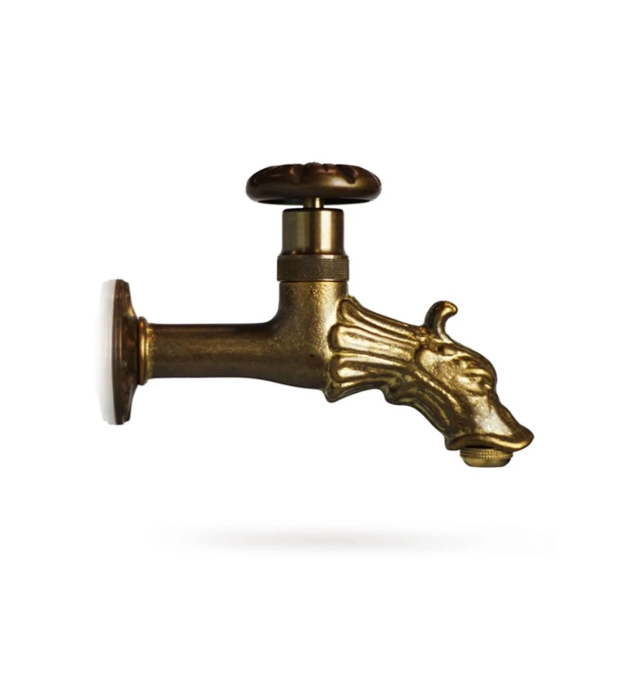 RUBINETTO PER FONTANA DA GIARDINO IN OTTONE BRUNITO CON ROSONE R3 DA 1/2" - KAM
